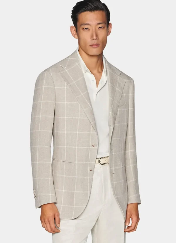 Suitsupply Mariage Chic Décontracté*Blazer Roma coupe Relaxed taupe clair à carreaux