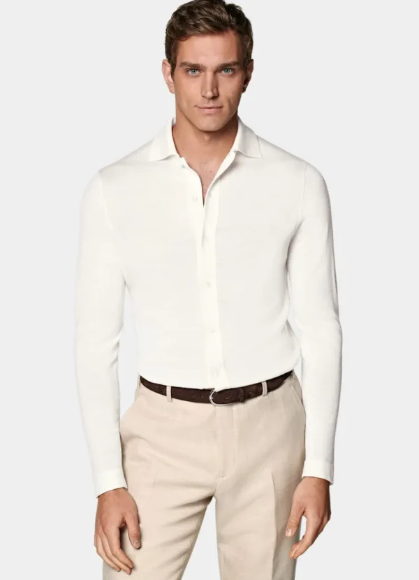 Suitsupply Chemises En Maille | Cardigans*Cardigan col polo à manches longues Merino blanc cassé