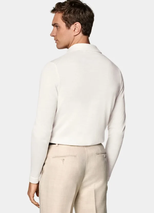 Suitsupply Chemises En Maille | Cardigans*Cardigan col polo à manches longues Merino blanc cassé