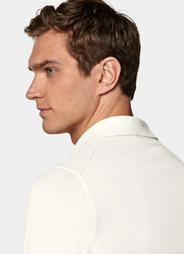 Suitsupply Chemises En Maille | Cardigans*Cardigan col polo à manches longues Merino blanc cassé