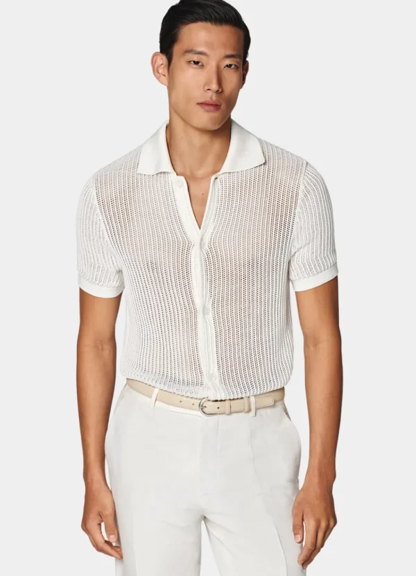 Suitsupply Cardigans | Polos*Cardigan col polo en crochet blanc cassé