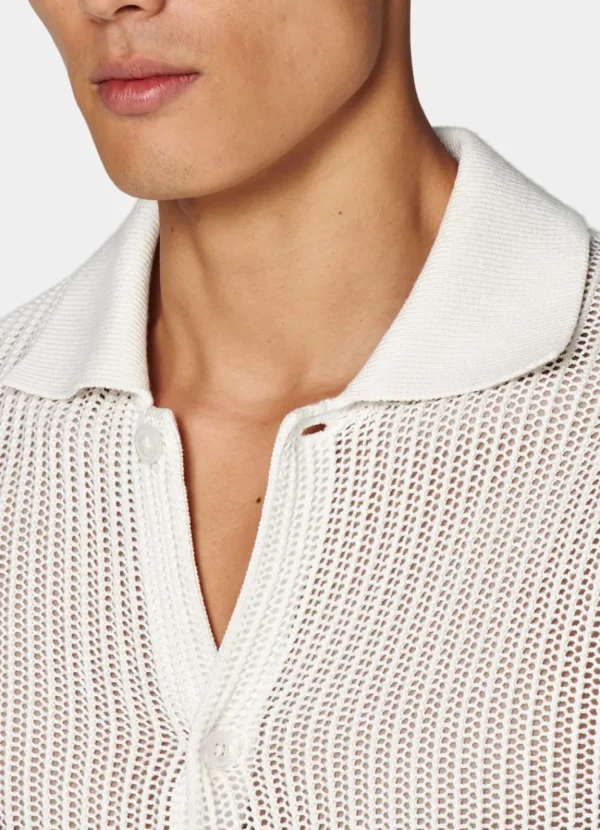 Suitsupply Cardigans | Polos*Cardigan col polo en crochet blanc cassé