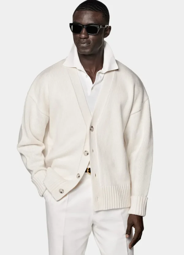 Suitsupply Cardigans*Cardigan oversize Merino blanc cassé