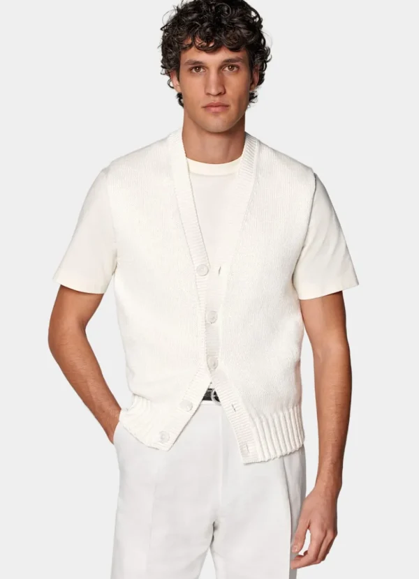 Suitsupply Cardigans*Cardigan sans manches blanc cassé