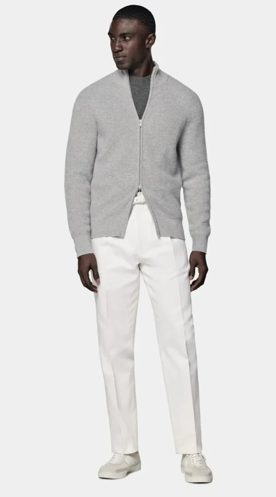 Suitsupply Pulls Zippés*Cardigan zippé côtelé gris clair