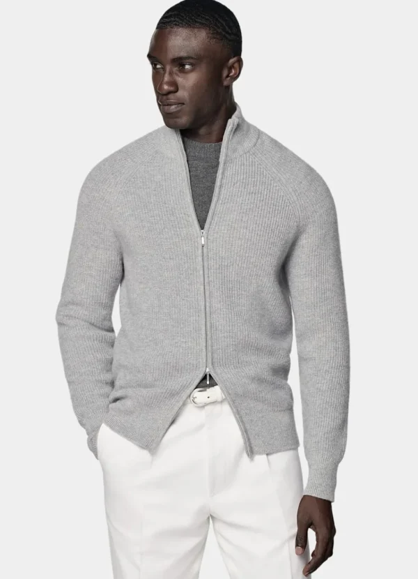 Suitsupply Pulls Zippés*Cardigan zippé côtelé gris clair