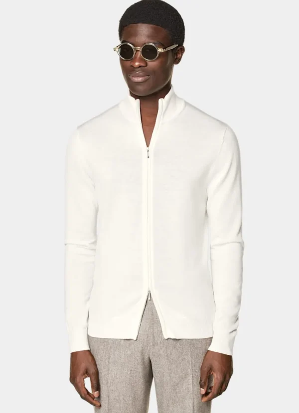 Suitsupply Pulls Zippés*Cardigan zippé Merino blanc cassé