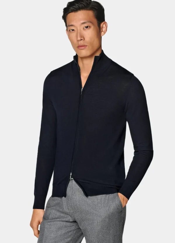 Suitsupply Pulls Zippés*Cardigan zippé Merino bleu marine