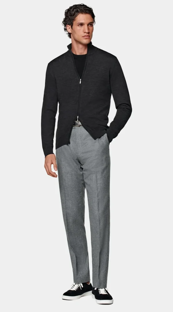 Suitsupply Pulls Zippés*Cardigan zippé Merino gris foncé