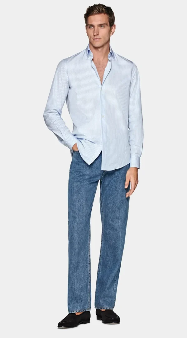 Suitsupply Chemises Classiques*Chemise coupe ajustée en popeline bleu clair à rayures