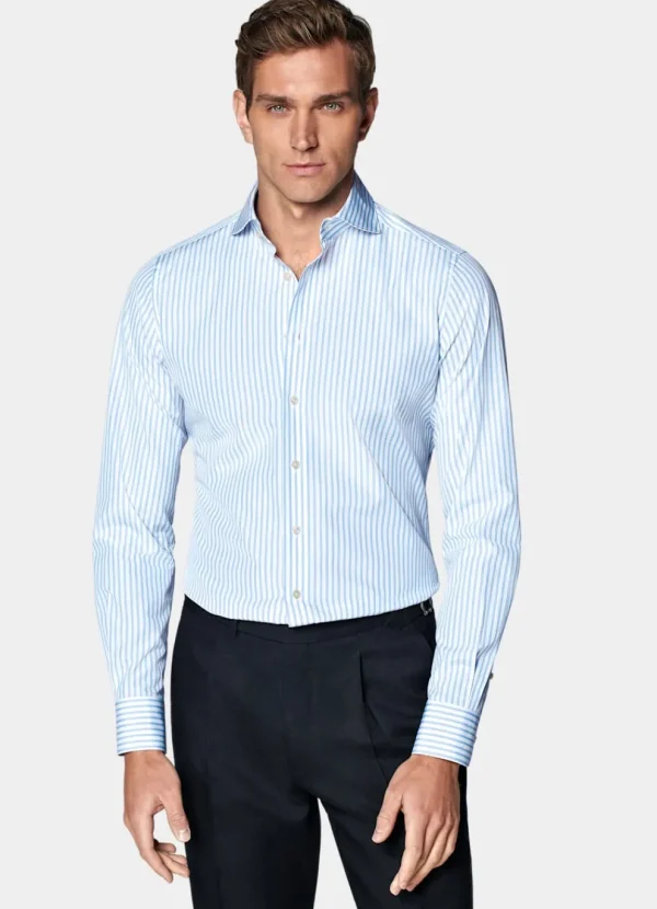 Suitsupply Chemises Classiques*Chemise coupe ajustée en popeline bleue à rayures