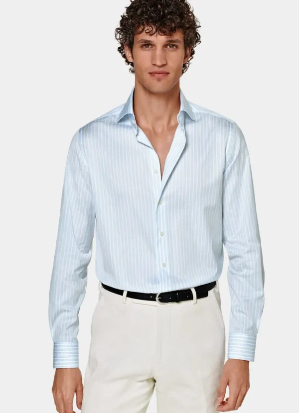 Suitsupply Chemises Classiques*Chemise coupe ajustée en popeline bleu clair à rayures