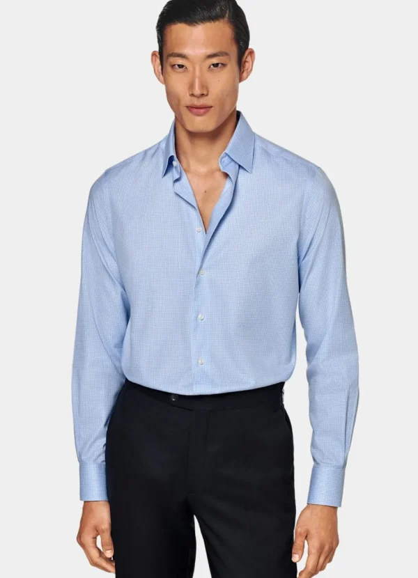 Suitsupply Chemises Traveller | Chemises Classiques*Chemise coupe ajustée en twill bleu clair à carreaux