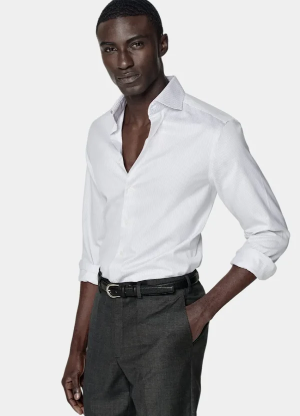 Suitsupply Chemises Traveller | Chemises Classiques*Chemise coupe ajustée en twill gris clair à rayures