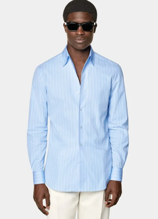 Suitsupply Chemises Décontractées*Chemise coupe Tailored bleu clair à rayures