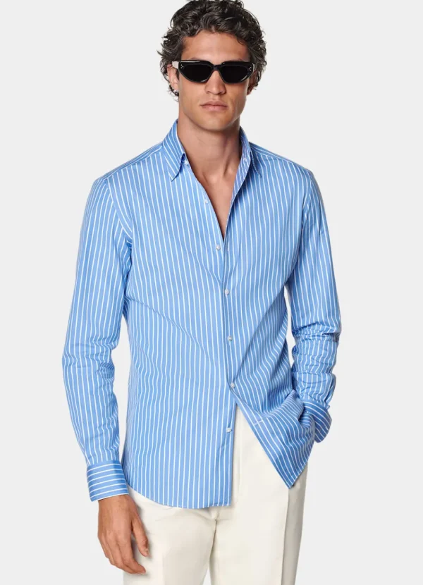 Suitsupply Chemises Décontractées*Chemise coupe Tailored bleu moyen à rayures