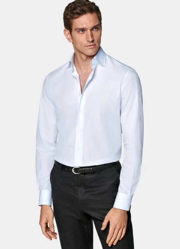 Suitsupply Chemises Classiques*Chemise coupe Tailored en popeline bleu clair à rayures