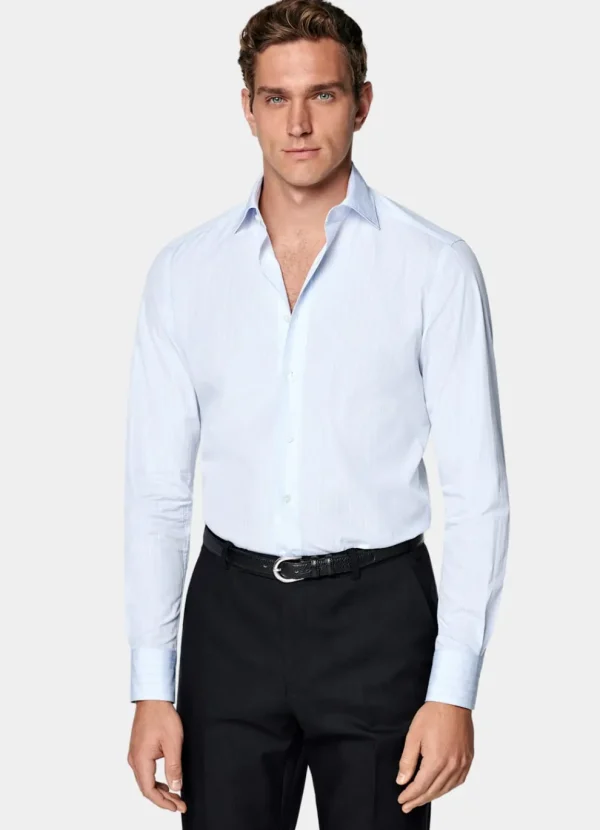 Suitsupply Chemises Classiques*Chemise coupe Tailored en popeline bleu clair à rayures