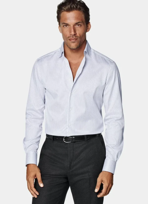 Suitsupply Chemises Traveller | Chemises Classiques*Chemise coupe Tailored en twill bleu marine à rayures