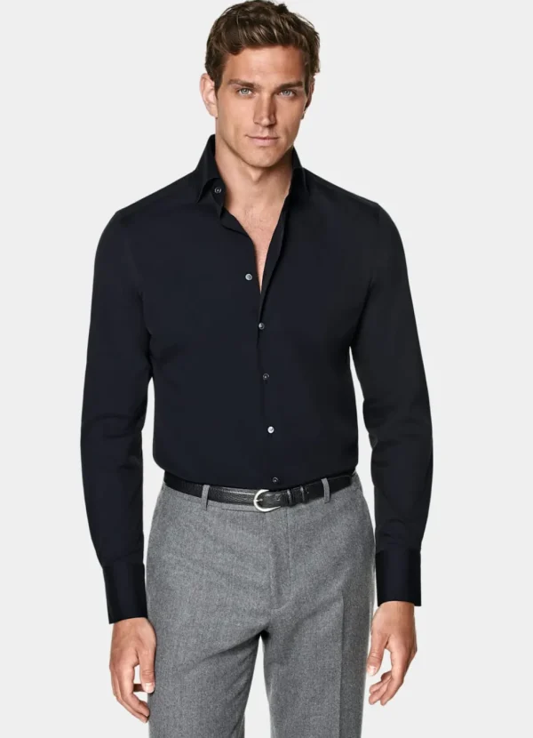 Suitsupply Chemises Classiques*Chemise coupe tailored en popeline bleu marine