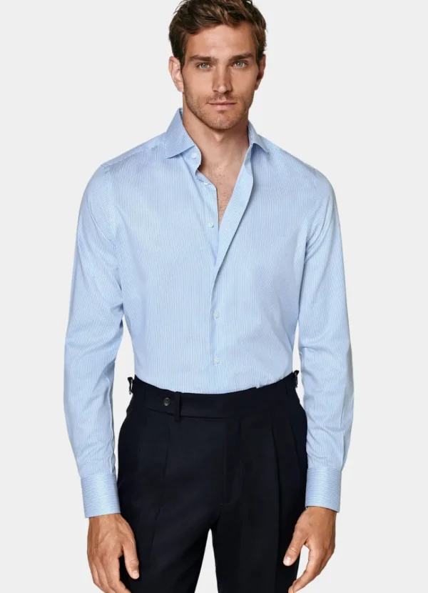 Suitsupply Chemises Traveller | Chemises Classiques*Chemise coupe très ajustée en twill bleu moyen à rayures