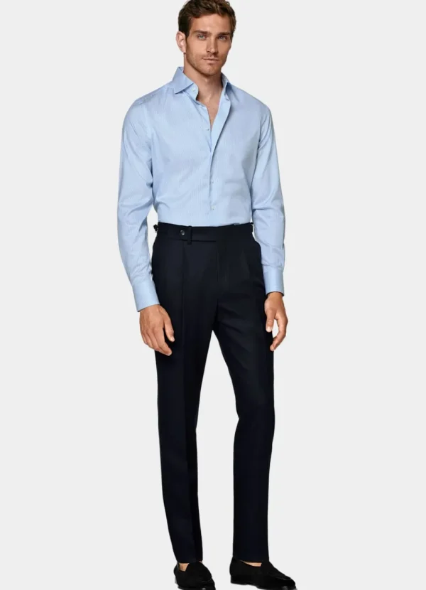 Suitsupply Chemises Traveller | Chemises Classiques*Chemise coupe très ajustée en twill bleu moyen à rayures