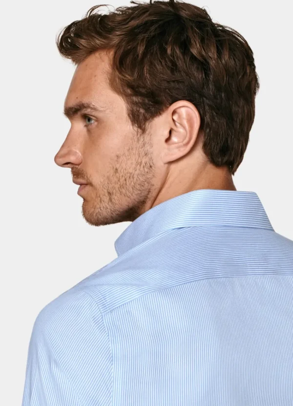 Suitsupply Chemises Traveller | Chemises Classiques*Chemise coupe très ajustée en twill bleu moyen à rayures