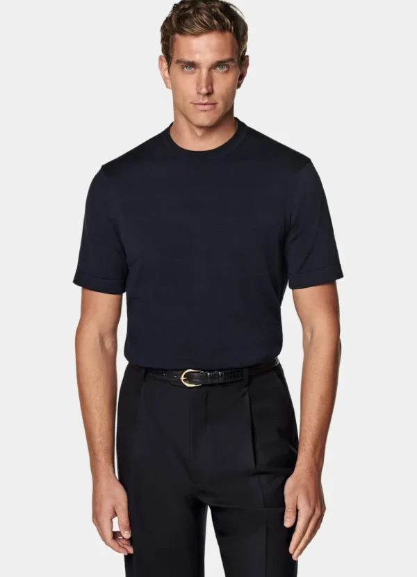 Suitsupply T-Shirts*Col rond à manches courtes bleu marine