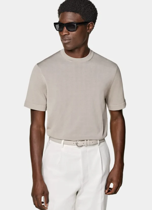 Suitsupply T-Shirts*Col rond à manches courtes taupe clair