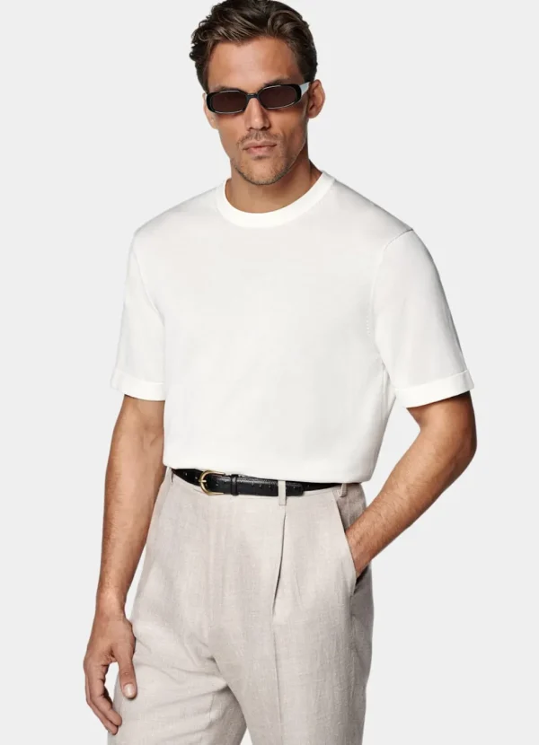 Suitsupply T-Shirts*Col rond à manches courtes, blanc cassé