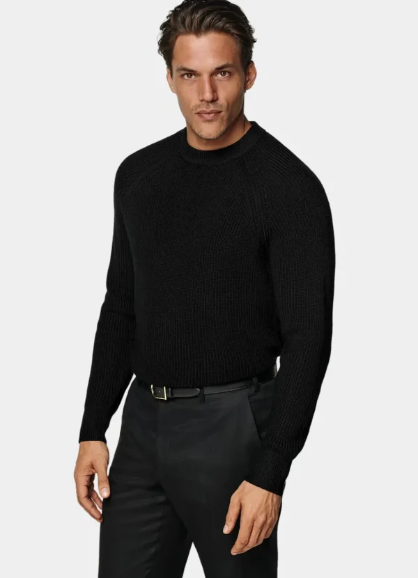 Suitsupply Pulls Col Rond Et Col V*Col rond côtelé Merino noir