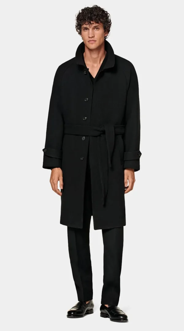 Suitsupply Manteaux*Manteau ceinturé noir à chevrons