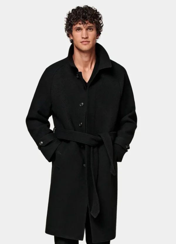 Suitsupply Manteaux*Manteau ceinturé noir à chevrons