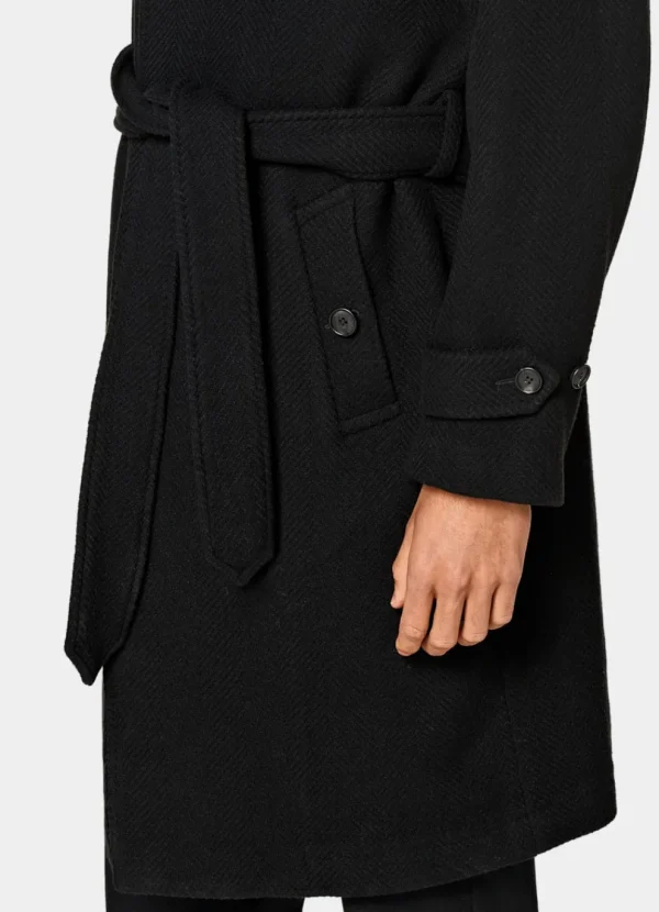 Suitsupply Manteaux*Manteau ceinturé noir à chevrons