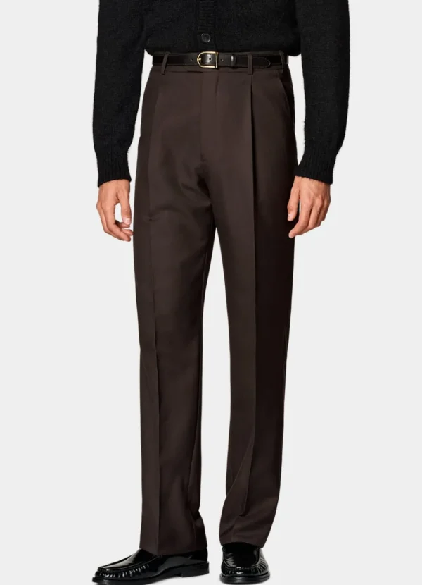 Suitsupply Pantalons*Pantalon Wide Leg Straight marron foncé