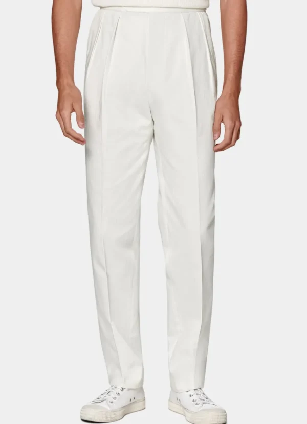 Suitsupply Pantalons*Pantalon Wide Leg Tapered blanc cassé à chevrons