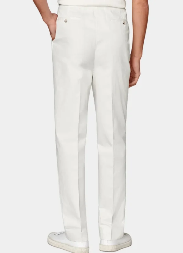 Suitsupply Pantalons*Pantalon Wide Leg Tapered blanc cassé à chevrons