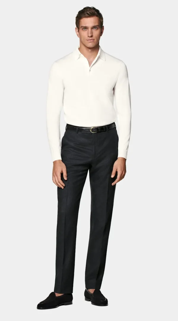 Suitsupply Polos | Polos*Polo manches longues Merino blanc cassé