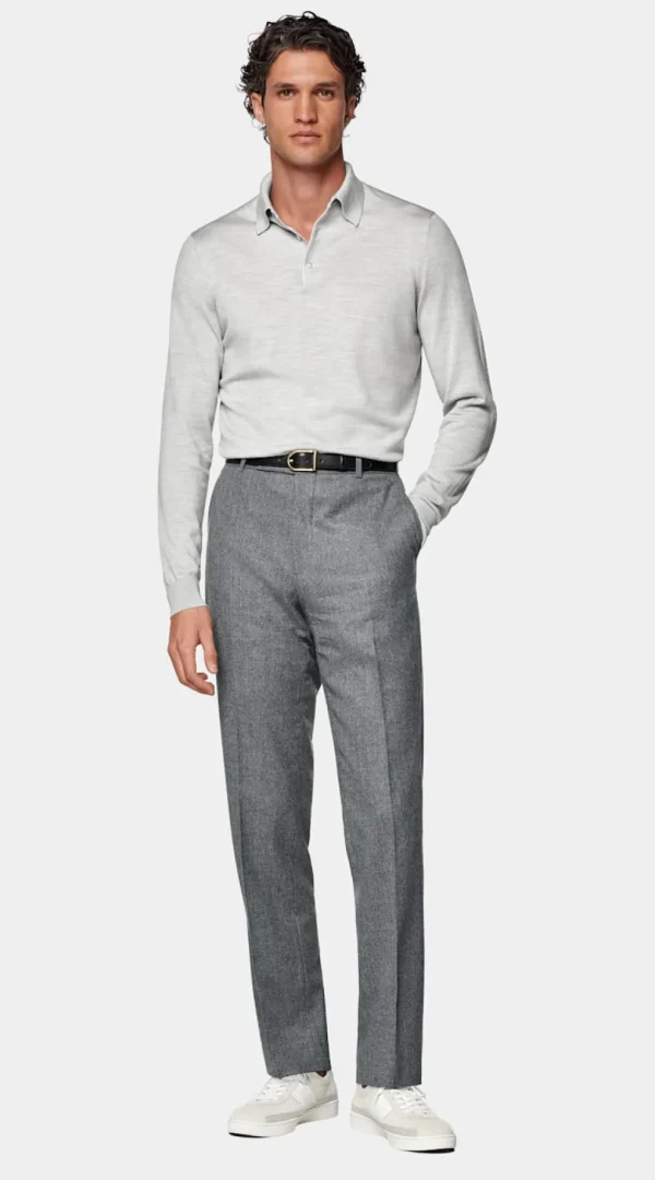 Suitsupply Polos | Polos*Polo manches longues Merino gris clair