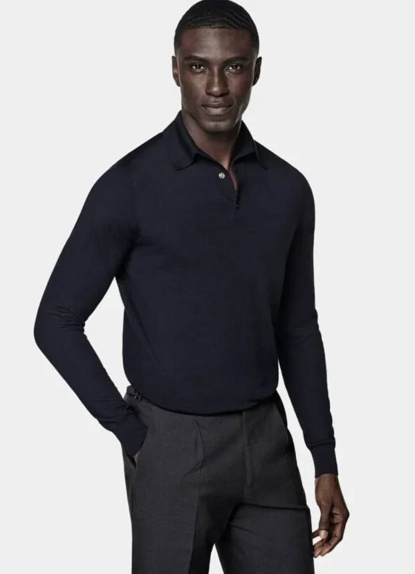 Suitsupply Polos | Polos*Polo manches longues Merino bleu marine