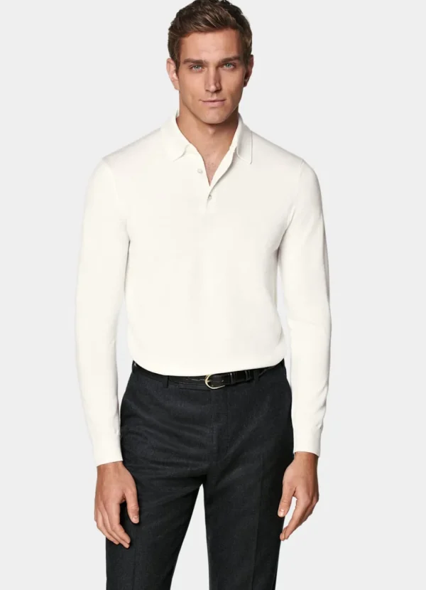 Suitsupply Polos | Polos*Polo manches longues Merino blanc cassé