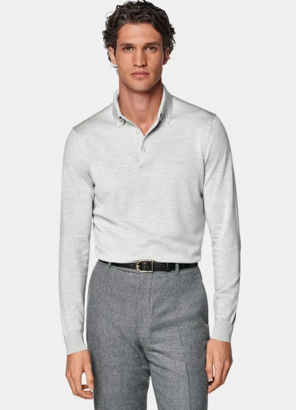 Suitsupply Polos | Polos*Polo manches longues Merino gris clair