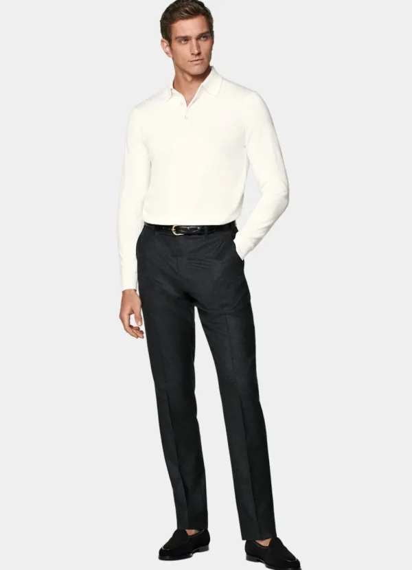 Suitsupply Polos | Polos*Polo manches longues Merino blanc cassé