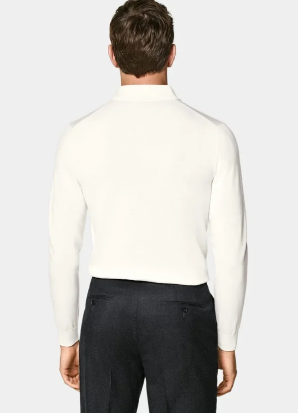 Suitsupply Polos | Polos*Polo manches longues Merino blanc cassé