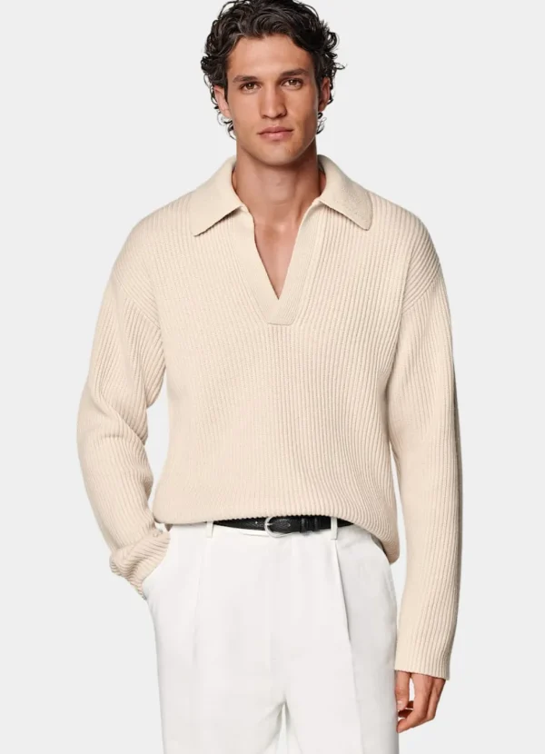 Suitsupply Polos | Polos*Polo manches longues sans boutons côtelé sable