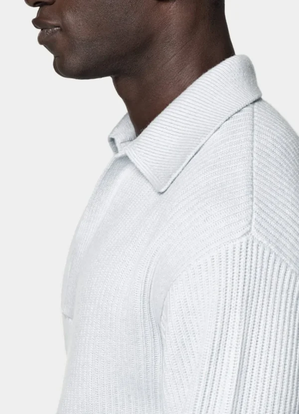 Suitsupply Polos | Polos*Polo manches longues sans boutons finition côtelée bleu clair