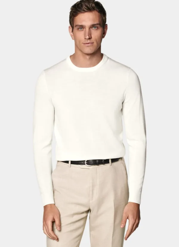 Suitsupply Pulls Col Rond Et Col V*Pull col rond Merino blanc cassé