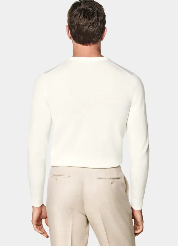 Suitsupply Pulls Col Rond Et Col V*Pull col rond Merino blanc cassé