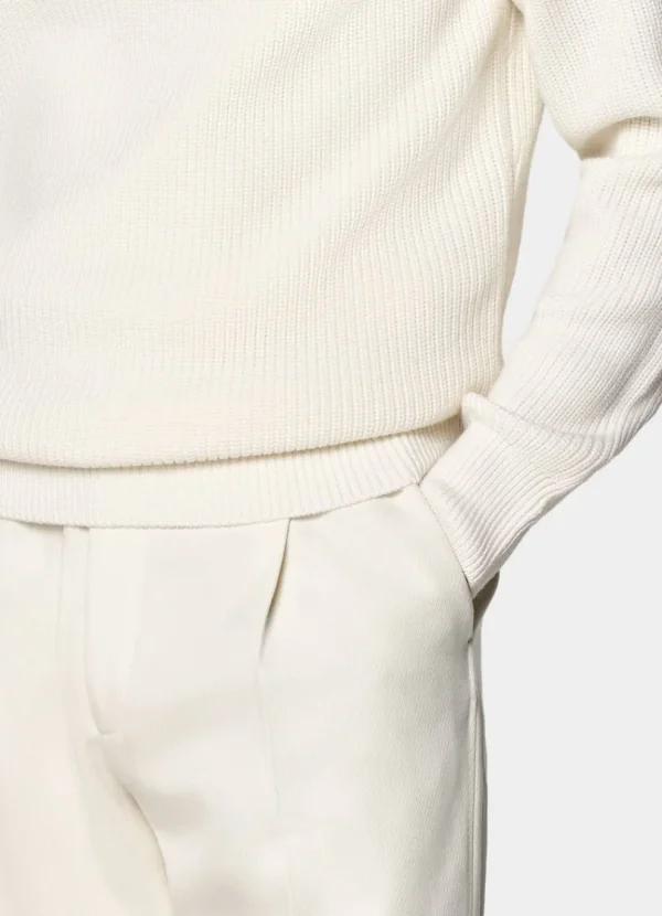 Suitsupply Pulls Col Rond Et Col V*Pull col rond Merino côtelé blanc cassé