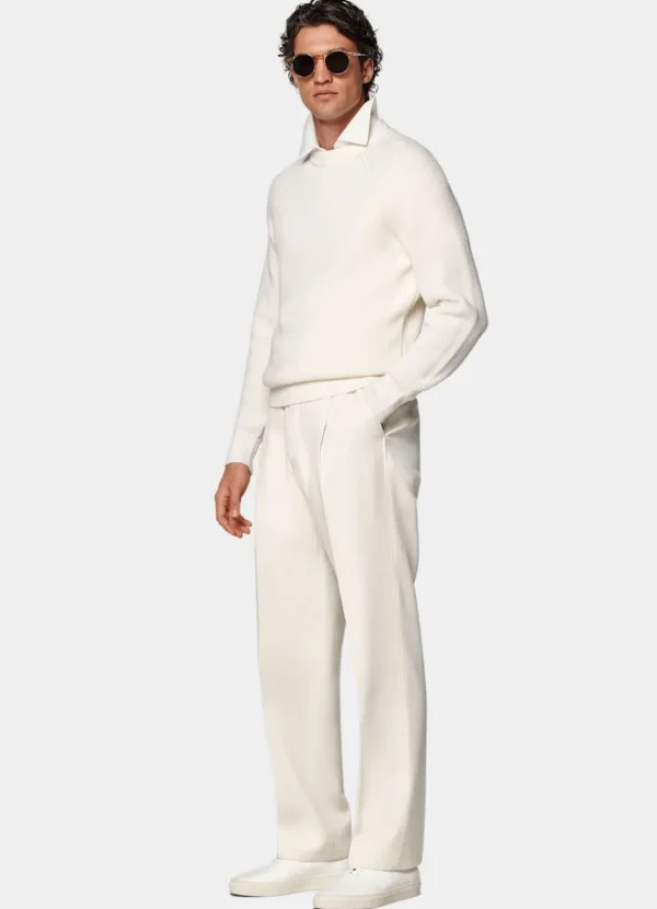 Suitsupply Pulls Col Rond Et Col V*Pull col rond Merino côtelé blanc cassé